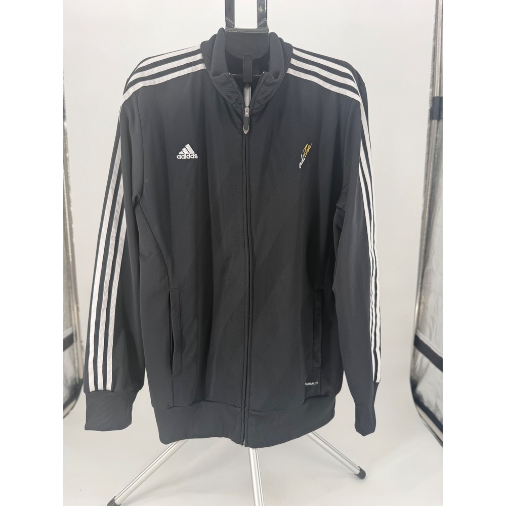 Adidas Climalite Track Jacket XL Black White 3 Stripe Full‎ Zip Retro Streetwear